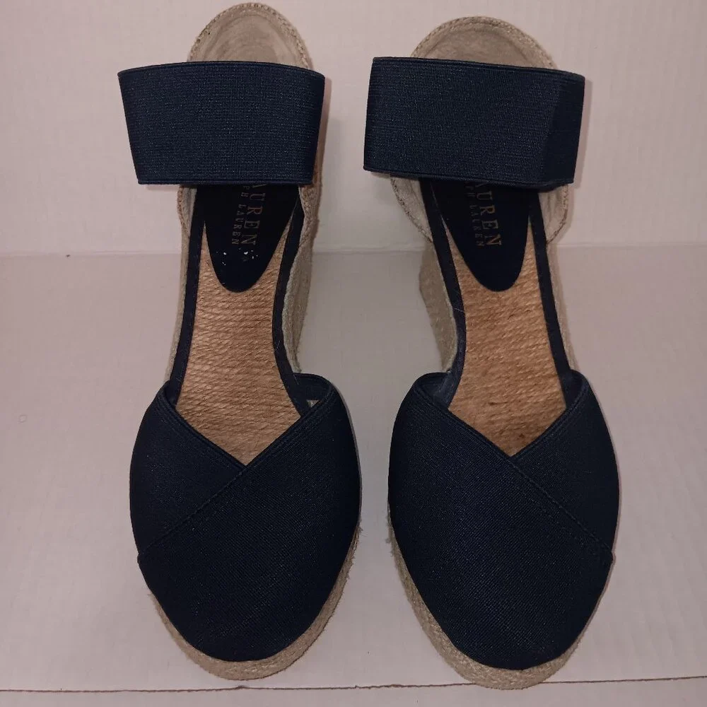 Lauren Ralph Lauren-Black Espadrille Wedge Sandals